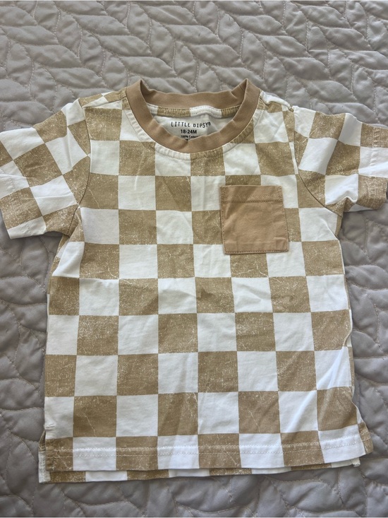 Little Bipsy Other - Little Bipsy Tan & White Checkerboard Pocket Tee